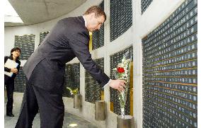 Prince Andrew visits monument for Hanshin earthquake victims