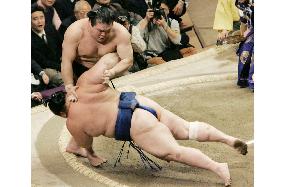 Asashoryu moves into share of lead at New Year sumo