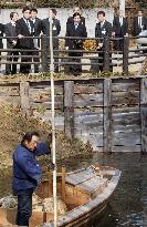 Crown Prince Naruhito visits historical waterway site