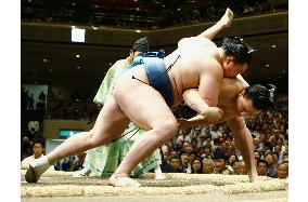 Hakuho maintains share of lead at summer sumo
