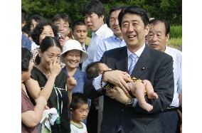 Abe vows LDP presidential election bid before father's tomb