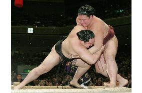 Asashoryu grabs share of lead at New Year sumo