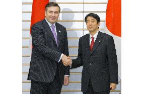 Georgian President Mikhail Saakashivili talks with Abe