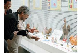 Prince Akishino shows off collection of chicken artworks