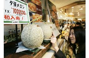 Pair of 'Yubari' melons fetches record price of 2 mil. yen