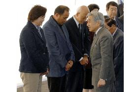 Emperor, empress visit Fukuoka quake victims at prefab housing