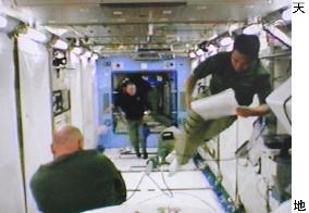 Japanese astronaut Hoshide works in Kibo space laboratory