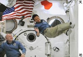 Astronaut Hoshide communicates from space with Fukuda, students
