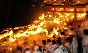 Torch festival held at Kamikura Shrine in Wakayama Pref.