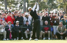 Tiger Woods practices for Masters golf tournament