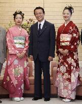 Cherry blossom queen, princess visit Prime Minister Aso