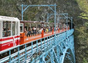 Kurobe gorge trolley train runs open partially