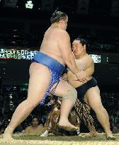 Asashoryu pursues unbeaten Hakuho, Harumafuji