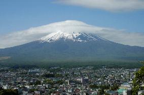 Mt. Fuji capped with crest cloud