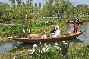 Newlyweds enjoy boat tour through botanical garden