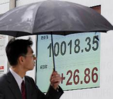 Nikkei briefly recovers 10,000 mark for 1st time since October