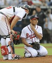 Atlanta Braves' pitcher Kawakami struck in neck by liner