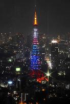 Tokyo Tower lit up in 5 colors in hopes to host Olympics
