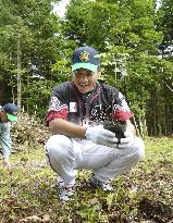 Star players plant trees for baseball bats in Hokkaido forest