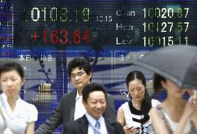 Nikkei tops 10,000 to brief 6-week high on economic optimism