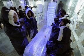 Ice bar in Tokyo's Ginza draws customers in summer