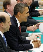 U.S. President Obama talks with Japanese Prime Minister Hatoyama