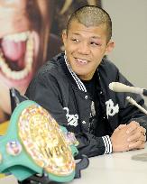Kameda speaks to reporters, day after winning flyweight title