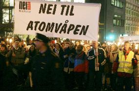 People rally against nuclear weapons in Oslo