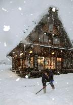 Snow-covered World Heritage site in Japan