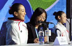 Asada, Kim attend press conference after women's short program