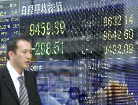 Japan's Nikkei closes below 9,500