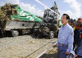 Kan visits Gifu Pref. to inspect damage caused by heavy rain