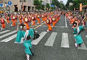 Dancers and drummers at Sansa Odori Festival in Iwate