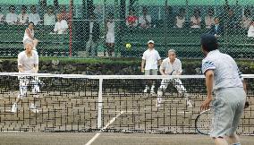 Emperor Akihito, Empress Michiko at tennis court in Karuizawa