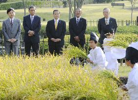 Crown Prince Naruhito at rice harvest event