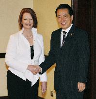 Kan holds talks with Australia's Gillard