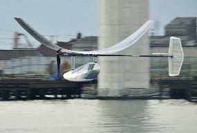 Man-powered airplane in Toyama Pref.