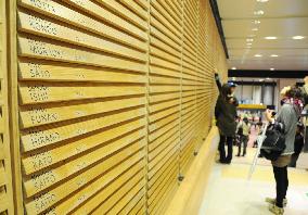 Wooden nameplates at Asahikawa Station