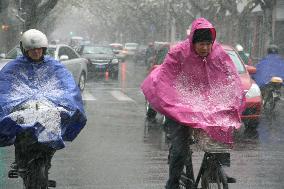 Year's first snow falls in Shanghai