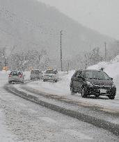 Snow-covered Japan highway reopens