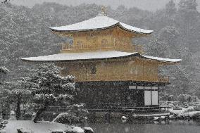 Snow falls on Kyoto's Golden Pavilion
