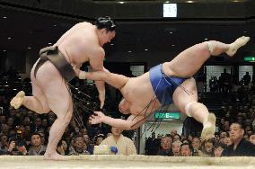 Hakuho on track for sixth consecutive title