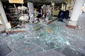 Shattered store window