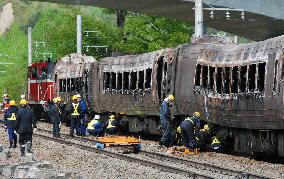 Charred train in Hokkaido