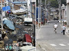 Disaster-hit Miyako in March and June