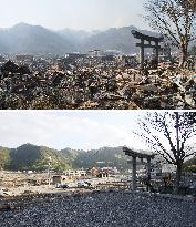 Disaster-hit Otsuchi in March and June