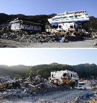Disaster-hit Otsuchi in April and June