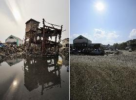 Disaster-hit Kesennuma in March and June
