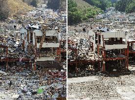 Disaster-hit Onagawa in March and June