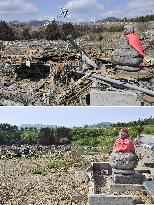 Disaster-hit Ishinomaki in March and June